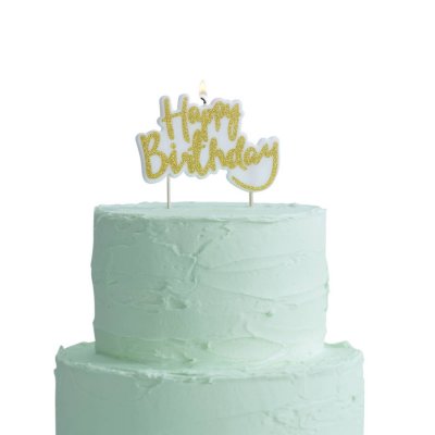 Cake topper - Ljus Happy birthday guld