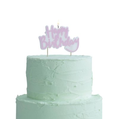 Cake topper - Ljus Happy birthday rosa