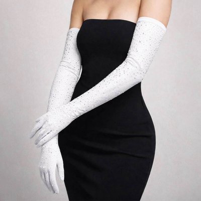 Handskar till bal eller bröllop, strass, opera lenght