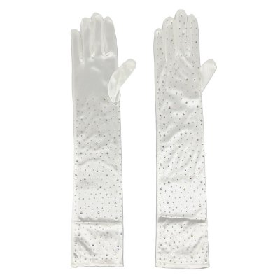 långa sidenhandskar med färgglada strasstenar