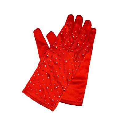 sidenhandskar röda med färgglada strasstenar