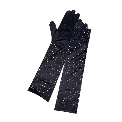 svarta sidenhandskar med färgglada strasstenar